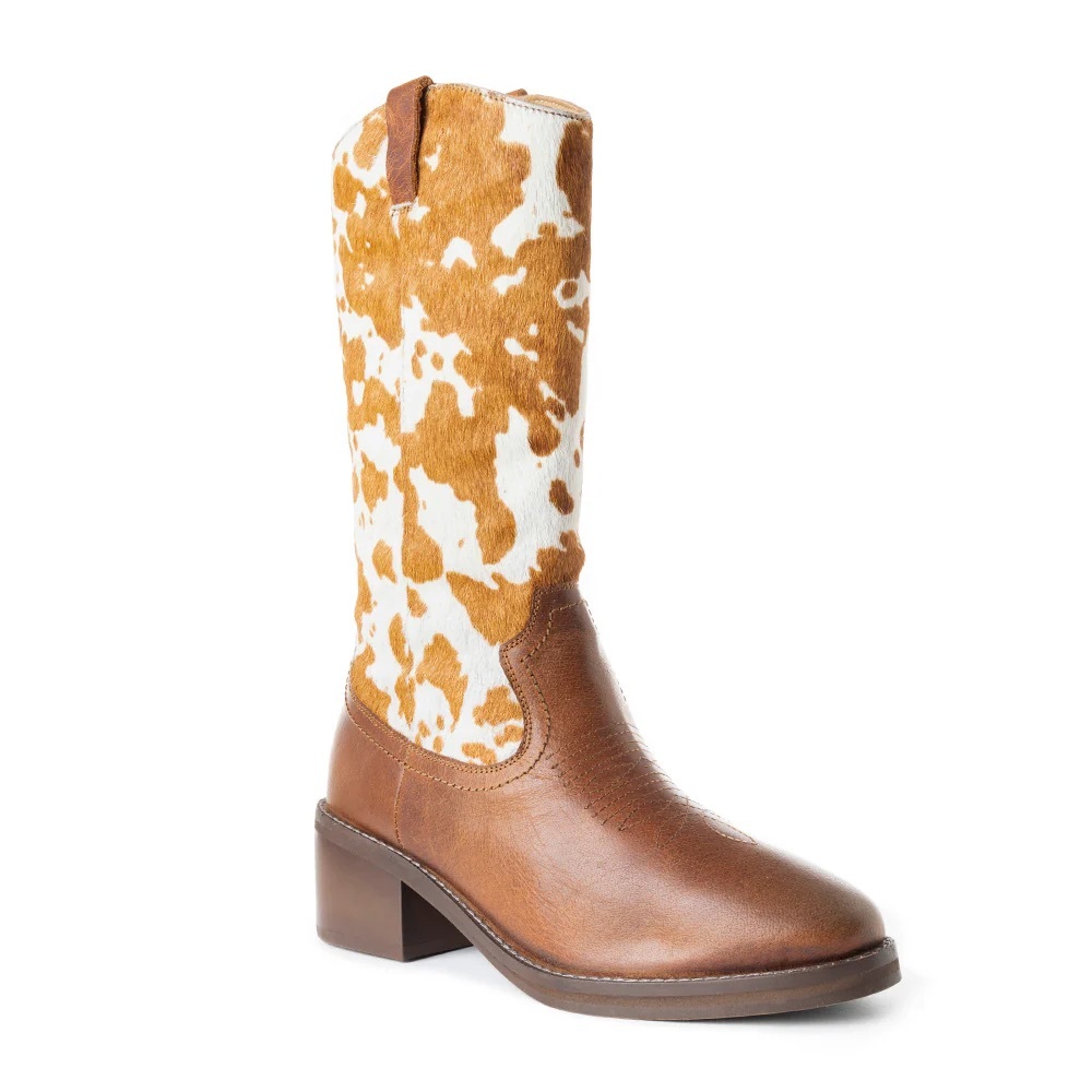 NEW MYRA HAIR ON LEATHER POINTY BEIGE COWBOY BOOTS cowhide/fur - Picture 3 of 7